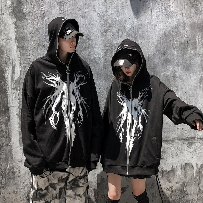 Anime - Streetwear - "BORED SHINIGAMI 2" - Death Note Ryuk Anime Full Zip Up Hoodie - Alpha Weebs