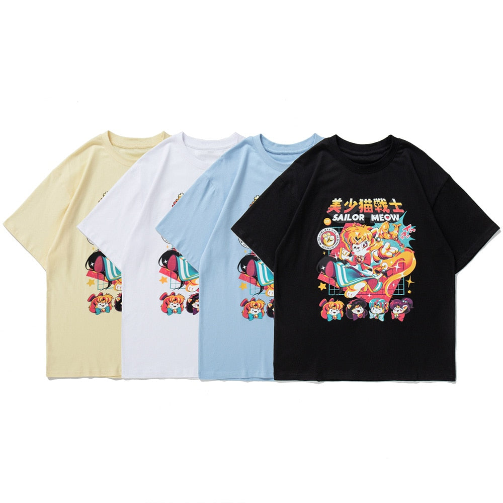 Anime - Streetwear - "SAILOR MEOW" - Anime Sailor Moon Oversized T-Shirt | 4 Colors - Alpha Weebs