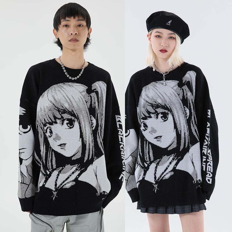 Anime - Streetwear - "BEAUTY & BRAINS" - L & Misa Knitted - Death Note Anime Sweater - Alpha Weebs