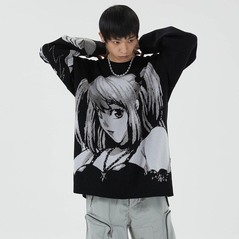 Anime - Streetwear - "BEAUTY & BRAINS" - L & Misa Knitted - Death Note Anime Sweater - Alpha Weebs