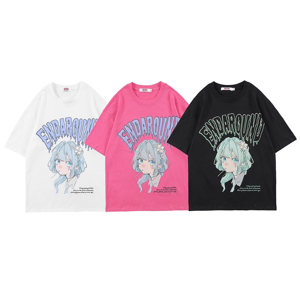 Anime - Streetwear - "ENDAROUND" Anime Girl T-Shirt | 3 Colors - Alpha Weebs