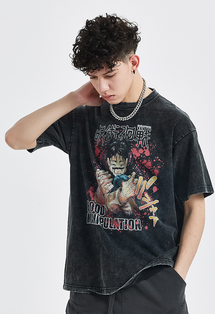 Anime - Streetwear - "BLOOD MANIPULATION" - Jujutsu Kaisen Anime Oversized Vintage Style T-Shirt - Alpha Weebs