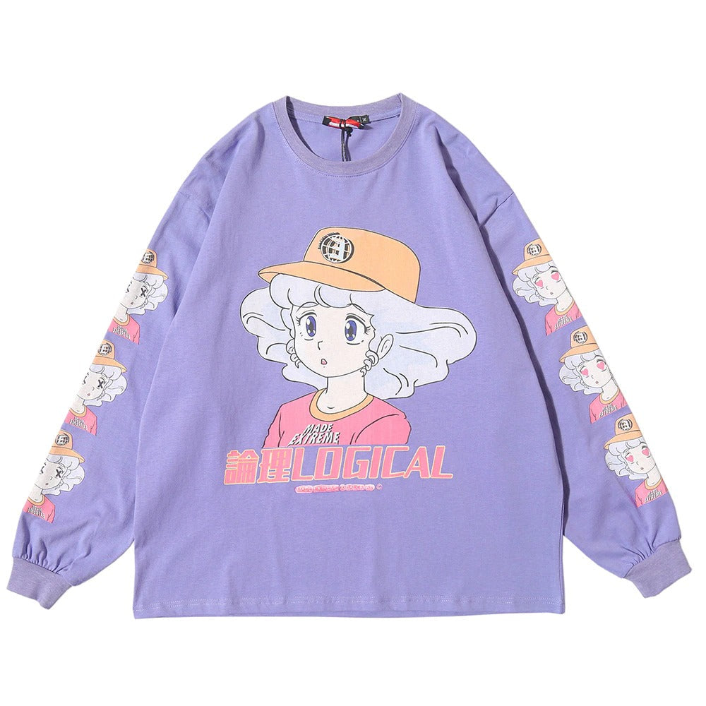 Anime - Streetwear - "LOGICAL" - Anime Girl Oversized Sweatshirt | 3 Colors - Alpha Weebs