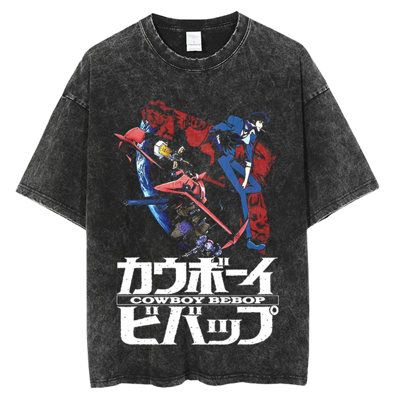 "READY FOR FACE" - Vintage Washed Cowboy Bebop Anime T-Shirt