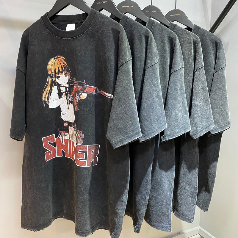 Anime - Streetwear - "SNIPER" - Anime Oversized Vintage Style T-Shirts - Alpha Weebs