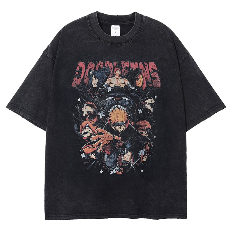 Anime - Streetwear - "TAMERS" - Vintage Washed Naruto Anime Akatsuki Oversized T-Shirt - Alpha Weebs