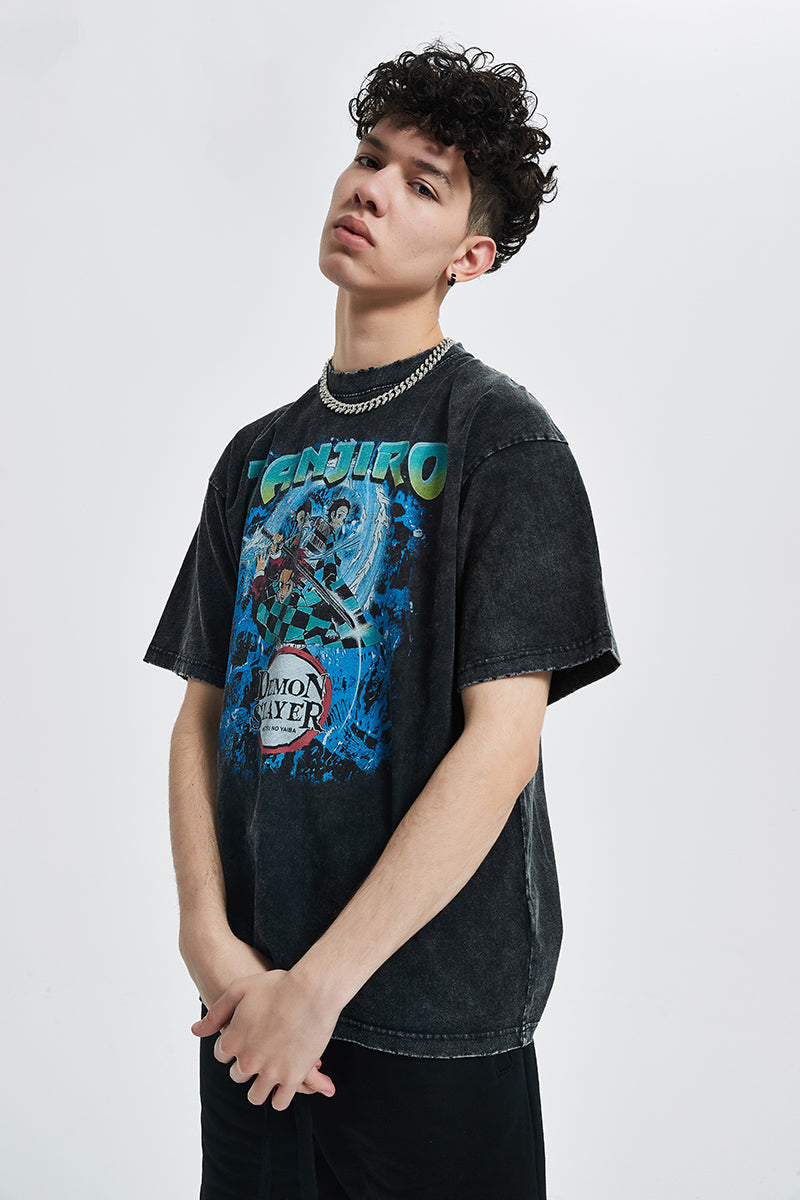 Anime - Streetwear - "KAMADOS" - DS Tanjiro Nezuko Anime Oversized Vintage Style T-Shirts - Alpha Weebs