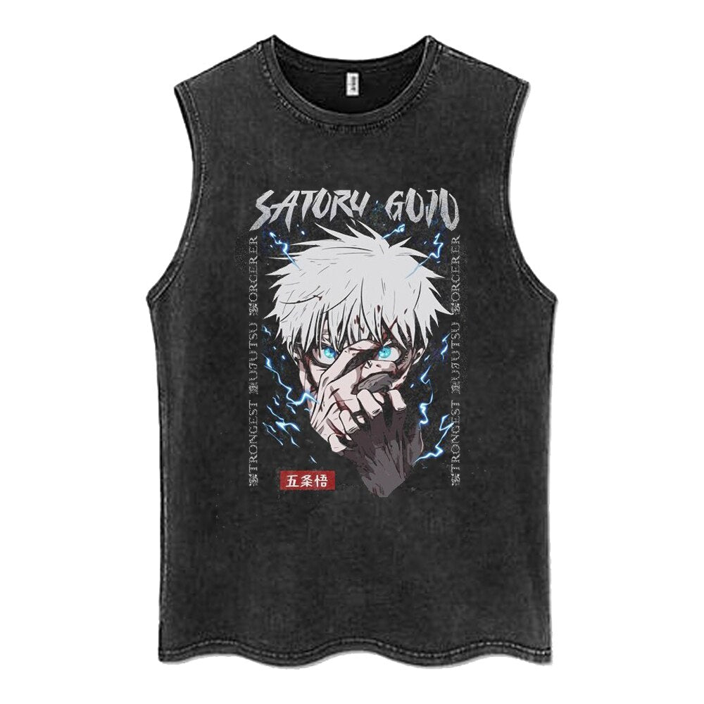 Jujutsu Kaisen Anime Vintage Washed Gojo Satoru Sleeveless Tank Tops