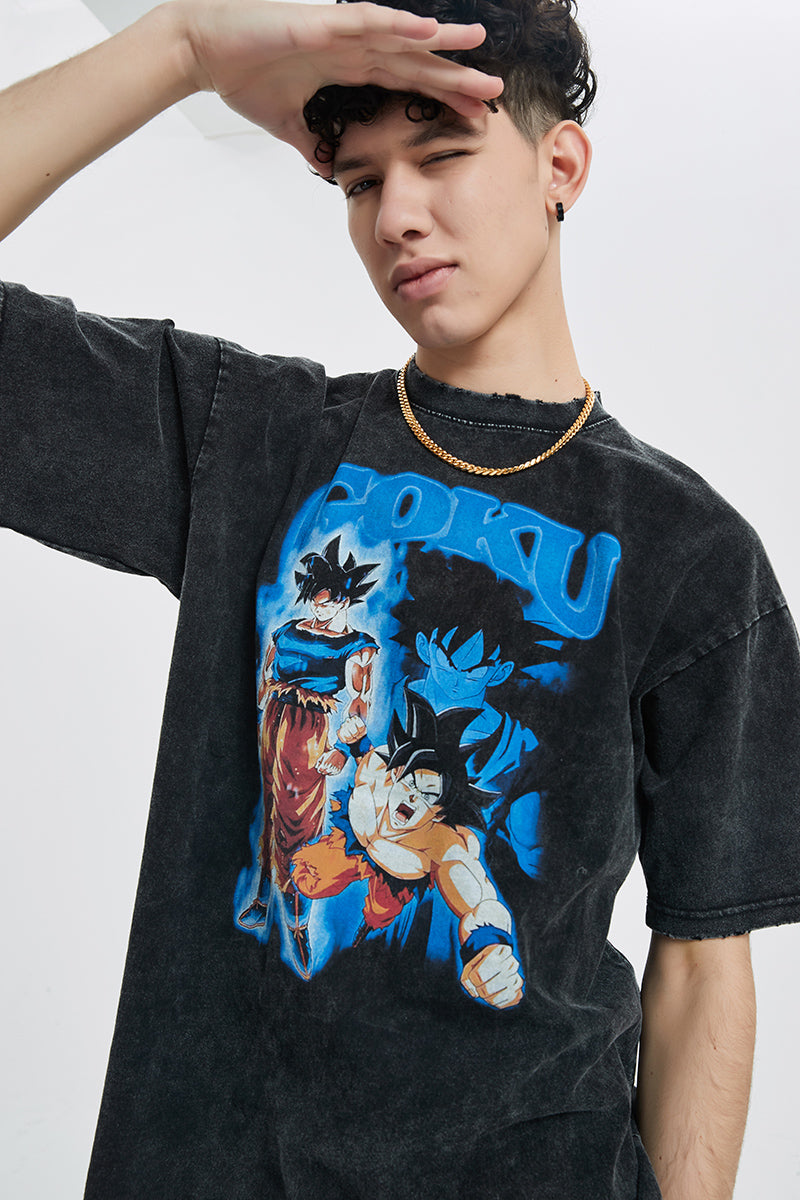 Anime - Streetwear - "ALMOST GOD" - DBZ Son Goku Anime Oversized T-Shirts - Alpha Weebs