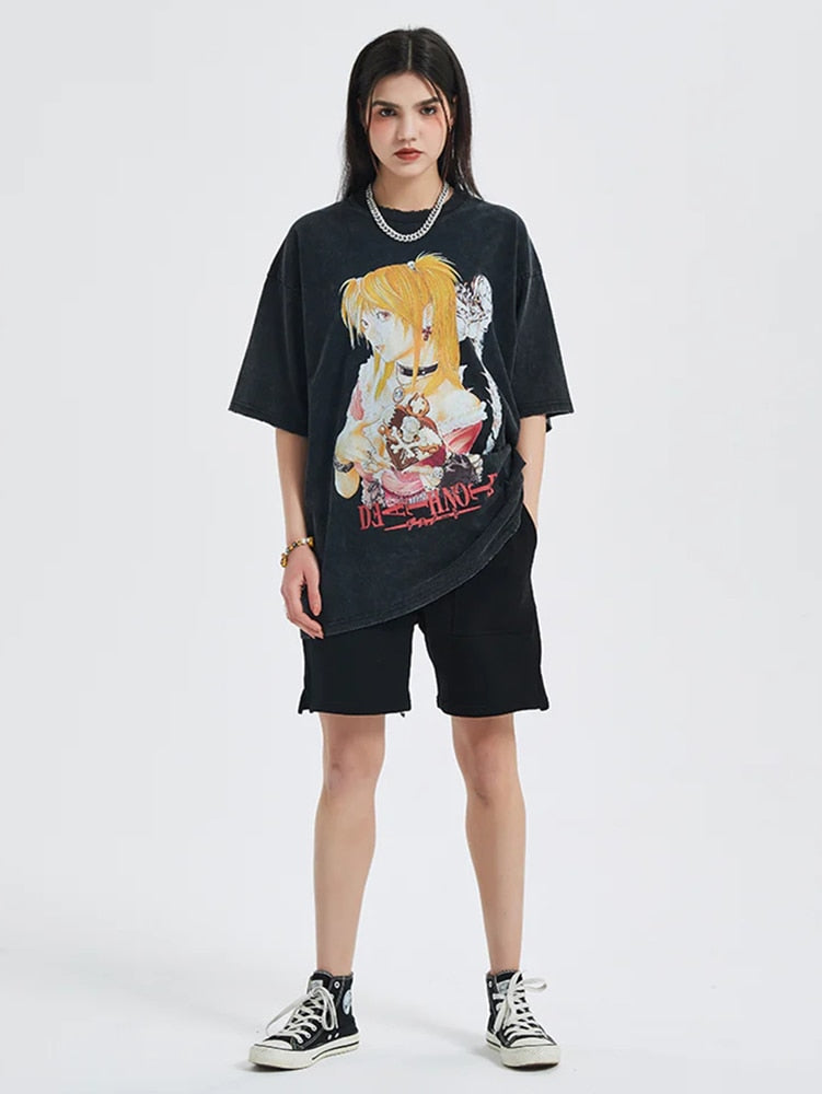 Anime - Streetwear - "MRS.KIRA" - Vintage Washed MISA Death Note Oversized Streetwear T-shirt - Alpha Weebs