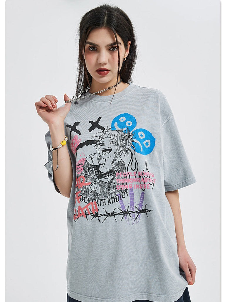 Anime - Streetwear - "PSHYCE" - MHA Himiko Toga Anime Oversized T-Shirt | 3 Colors - Alpha Weebs