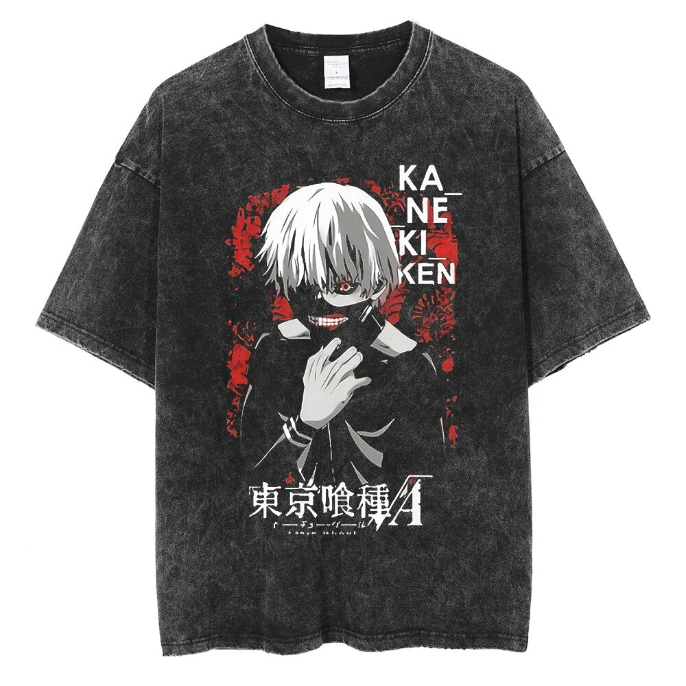 "HUNGRY FOR COFFEE" - Ken Kaneki Tokyo Ghoul Anime Vintage Washed Oversized T-Shirt