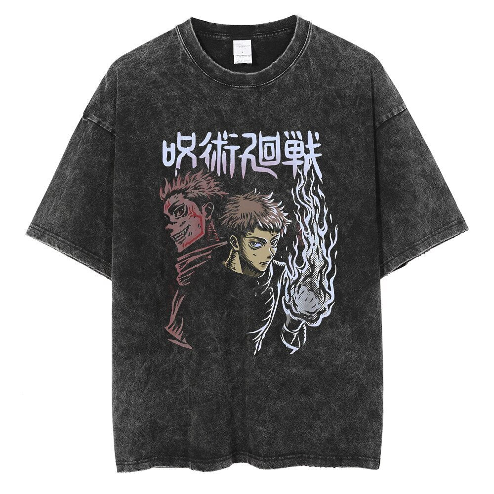 "DOUBLE FACED" - Jujutsu Kaisen Anime Vintage Washed Oversized T-Shirt