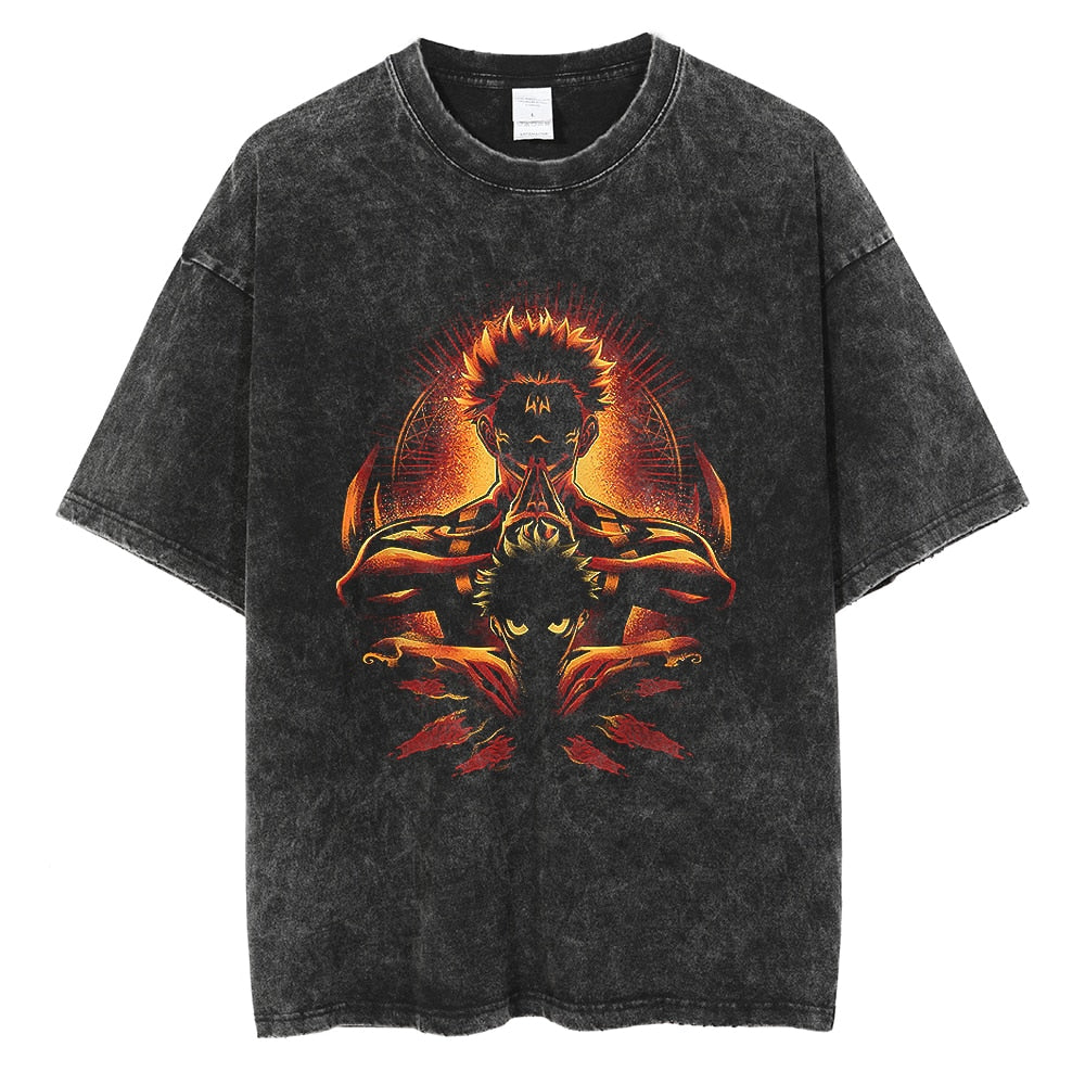 "KING INSIDE" - Jujutsu Kaisen Anime Sukuna Vintage Washed Oversized T-Shirt | 2 colors