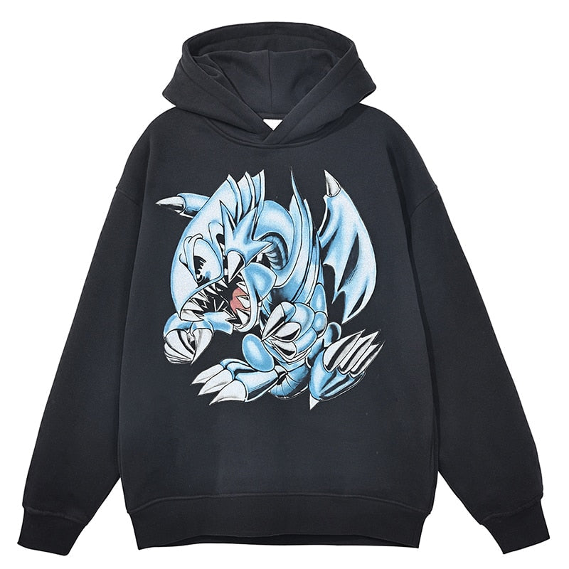 Anime - Streetwear - "BLUE EYES" - Yu-Gi-Oh! Anime Oversized Hoodie - Alpha Weebs