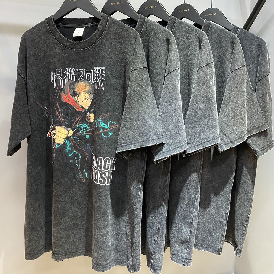 Anime - Streetwear - "BLACK FLASH" - Jujutsu Kaisen Yuji Anime - Oversized Vintage Style T-shirt - Alpha Weebs