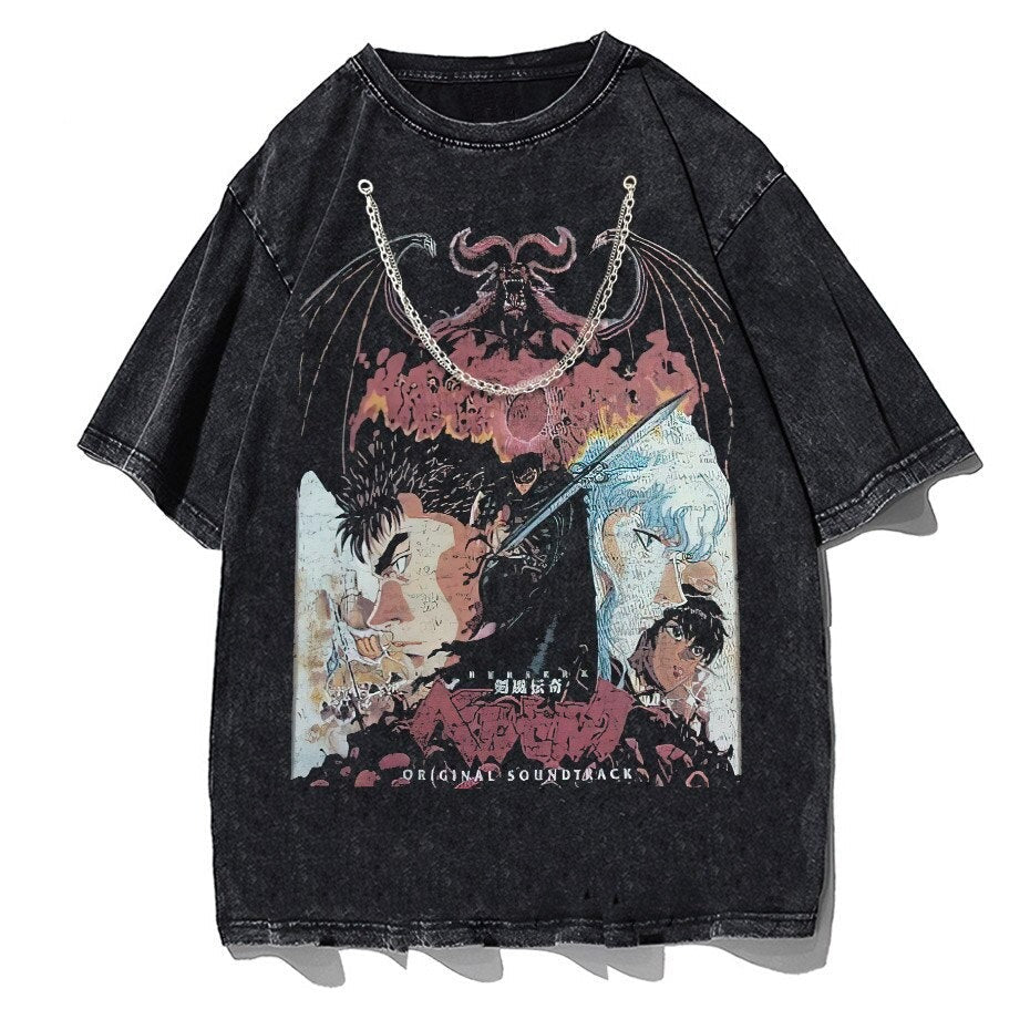 "GUTS-GRIFFITH" - Berserk Anime Vintage Washed Oversized T-Shirt (Chain Option)