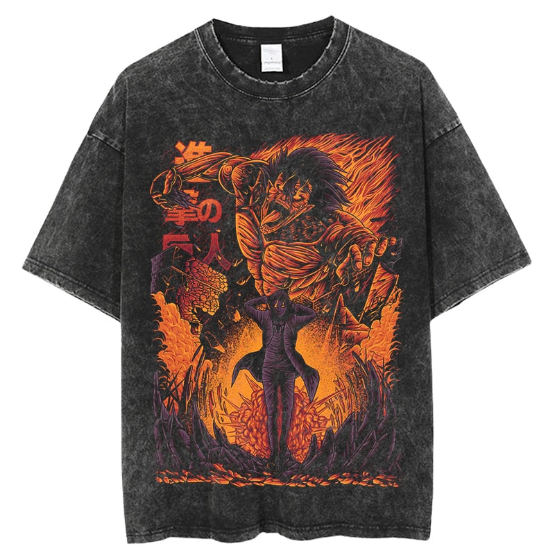 "ROCK N' RUMBLE" - AOT Anime Eren Yeager Vintage Washed Oversized T-Shirt