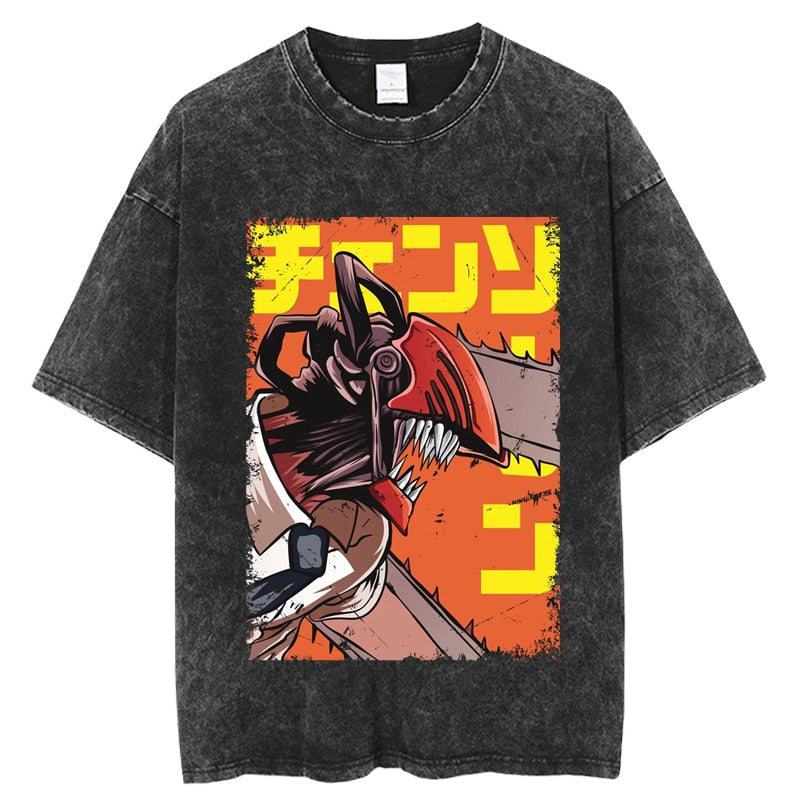 Chainsaw Man Vintage Washed Anime Oversized T-Shirt