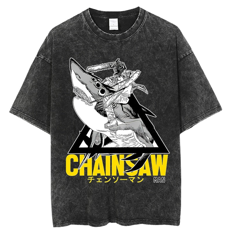 Chainsaw Man Vintage Washed Anime Oversized T-Shirt