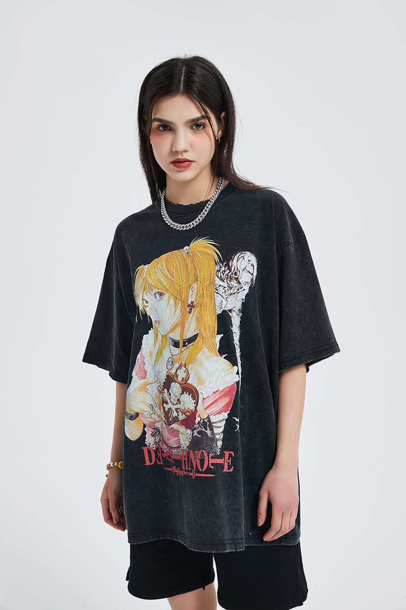 Anime - Streetwear - "MRS.KIRA" - Vintage Washed MISA Death Note Oversized Streetwear T-shirt - Alpha Weebs