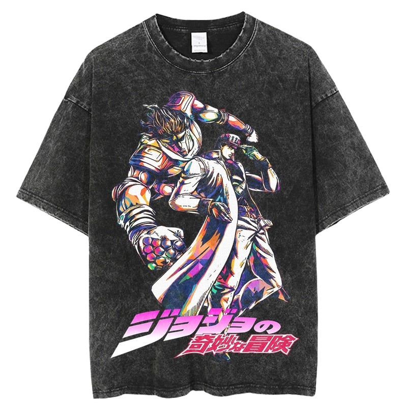 "DUAL POWER" - JoJo's Bizarre Adventure Anime Vintage Washed Kujo-Joseph T-Shirt