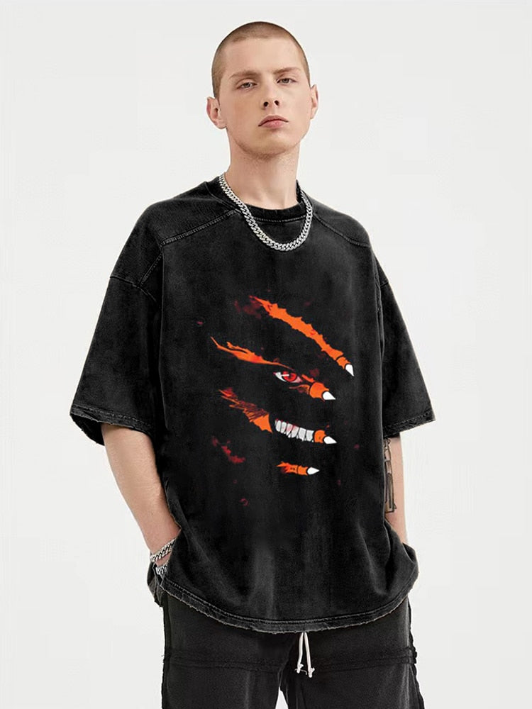 Anime - Streetwear - "CAGED" - Kurama Naruto Anime Oversized Vintage Style T-Shirt - Alpha Weebs