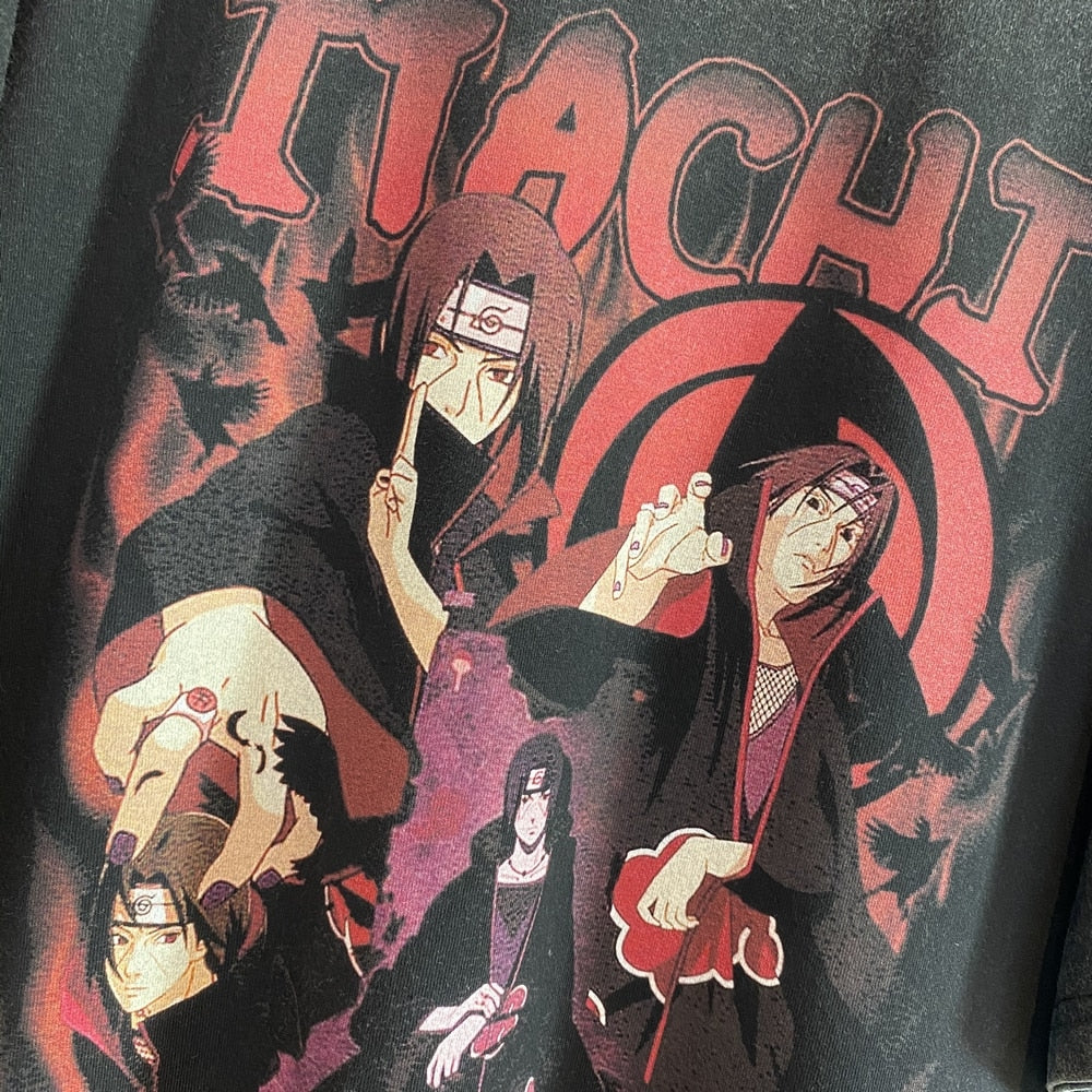 Anime - Streetwear - "TSUKUYOMI ITACHI" - Naruto Anime Oversized Vintage Style T-Shirts - Alpha Weebs