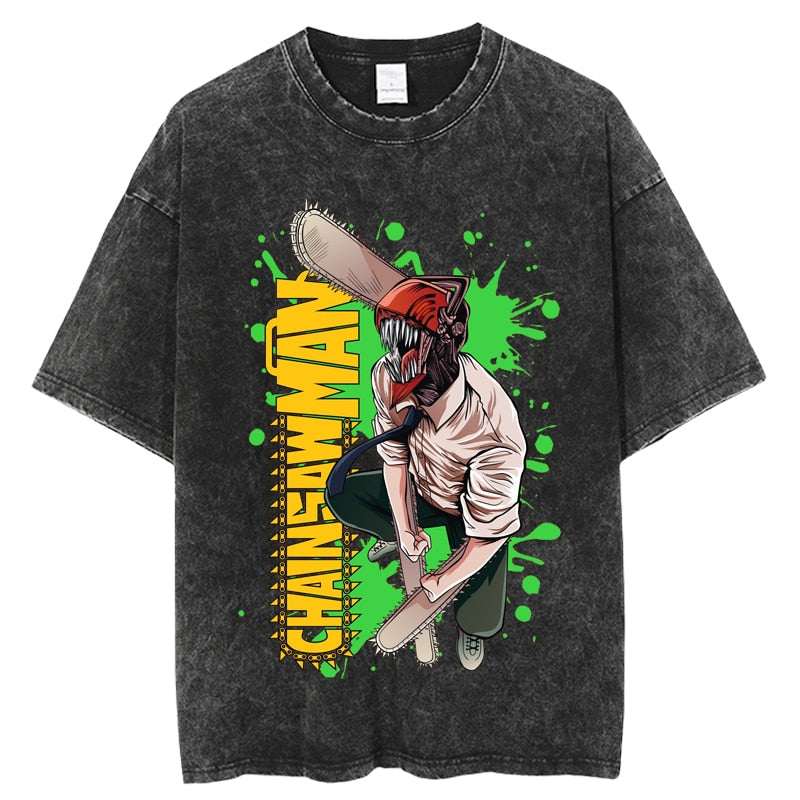 Chainsaw Man Vintage Washed Anime Oversized T-Shirt