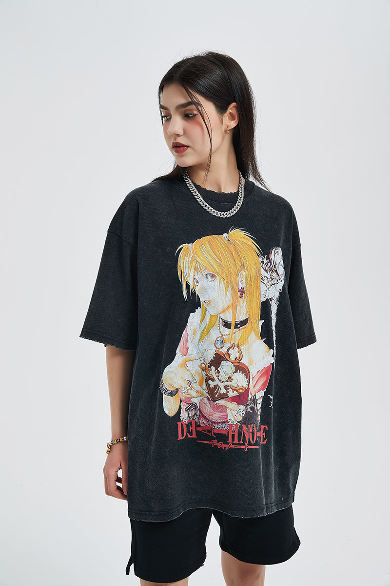 Anime - Streetwear - "MRS.KIRA" - Vintage Washed MISA Death Note Oversized Streetwear T-shirt - Alpha Weebs