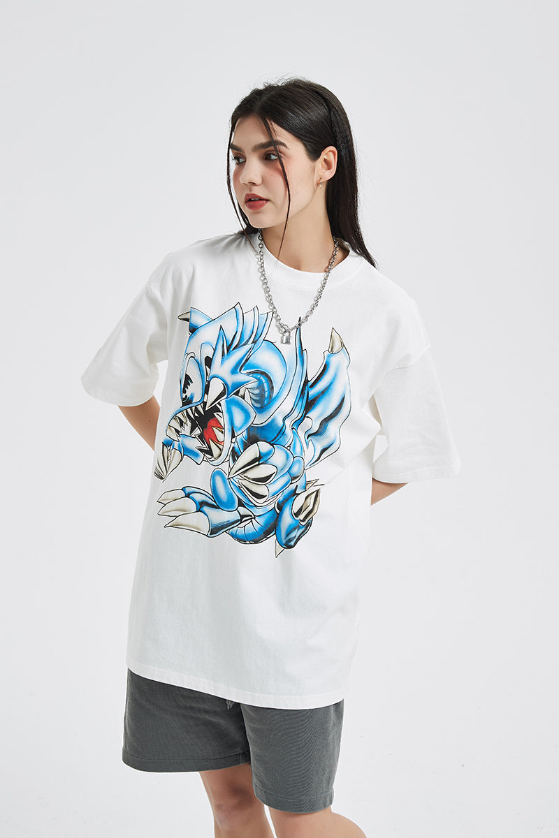 Anime - Streetwear - "BLUE EYES" - Oversized Yu-Gi-Oh! Anime T-shirt | 2 Colors - Alpha Weebs