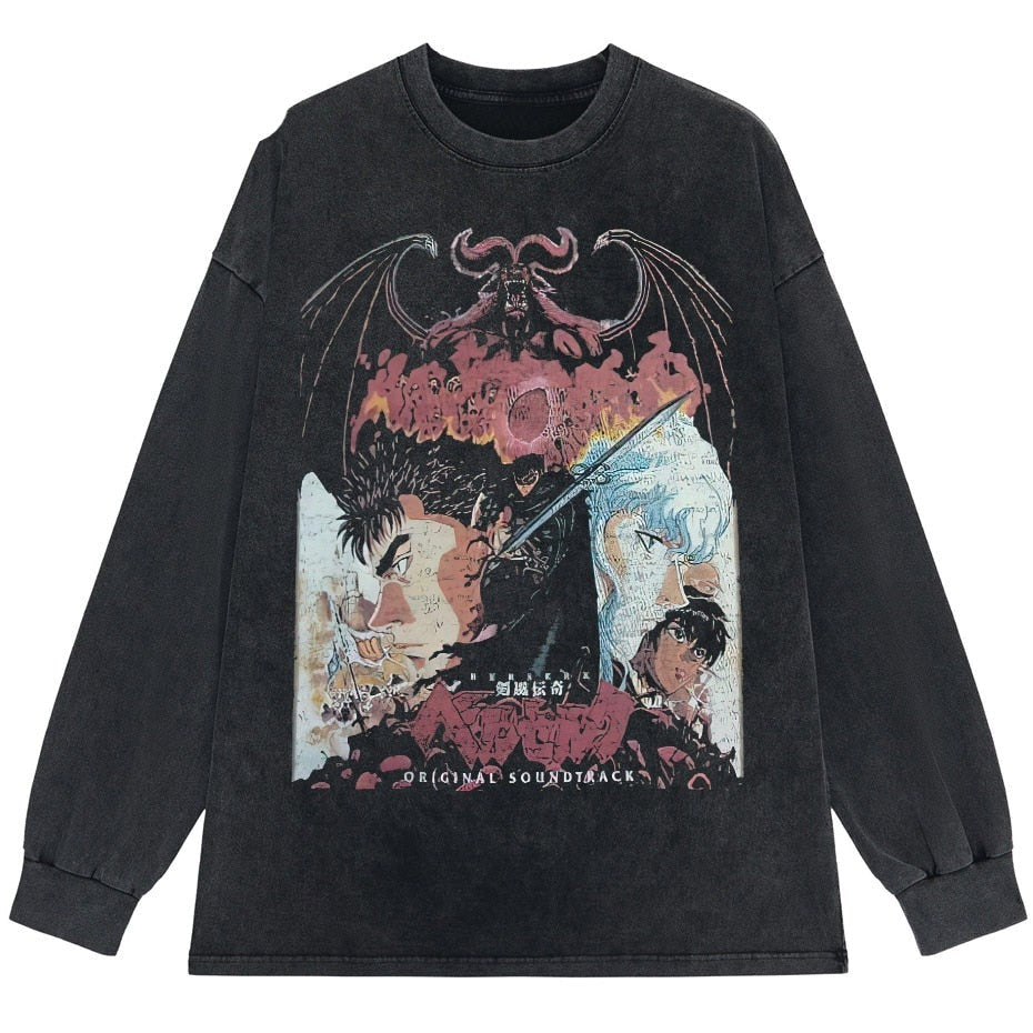 "GUTS-GRIFFITH" - Berserk Anime Vintage Washed Oversized Sweatshirt (Chain Option)