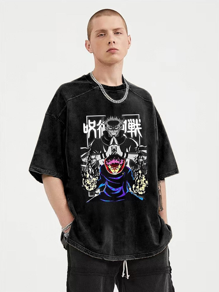 "KING INSIDE" - Jujutsu Kaisen Anime Ryomen Vintage Washed Oversized T-Shirt