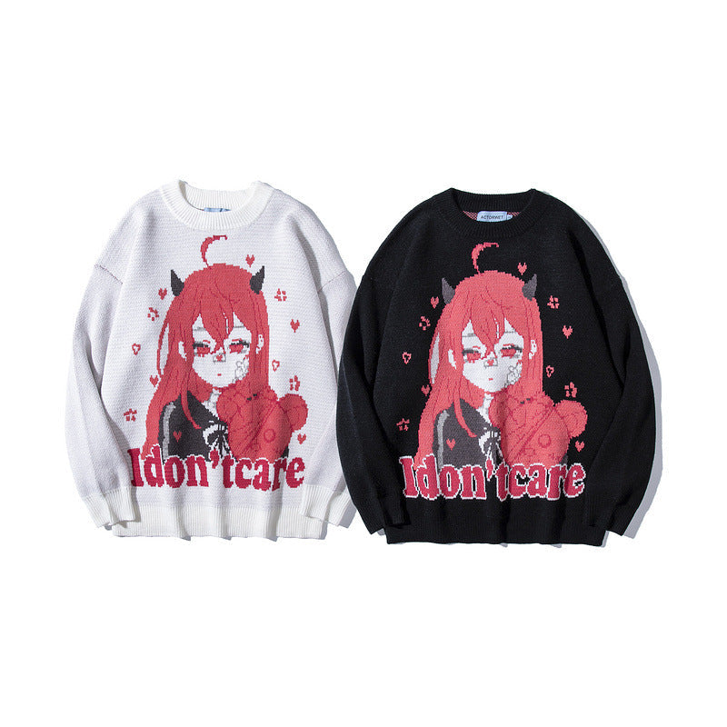 Anime - Streetwear - "CARELESS" - Power Chainsaw Man Anime Knitted Sweatshirt | 2 Colors - Alpha Weebs