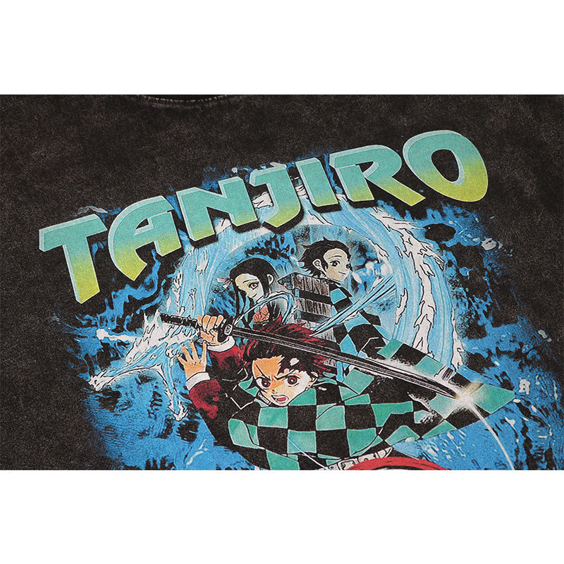 Anime - Streetwear - "KAMADOS" - DS Tanjiro Nezuko Anime Oversized Vintage Style T-Shirts - Alpha Weebs